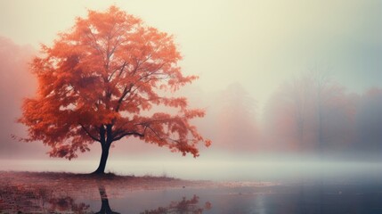 Fototapeta na wymiar View beauty autumn foggy, landscape background