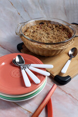 Rhubarb crisp, hot from the oven,  and ready to be served