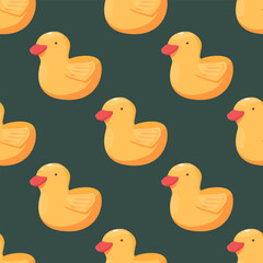 Vector seamless pattern with yellow swimming rubber ducks.