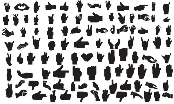 vector illustration of collection of hand gestures silhouettes, Hand vector, biggest collection of vector icons hands