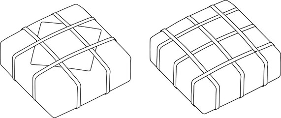 a 2d line-art illustration of Chung Cake (Bánh Chưng)