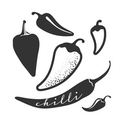 Chili sign set. Hot spicy Pepper illustration.