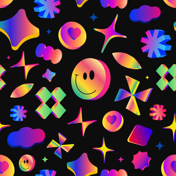Naklejki Colorful funny label seamless pattern. Collection of trendy gradient sticker shapes backgrounds.