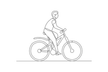 Continuous one line drawing People riding bikes on city street concept. Doodle vector illustration.