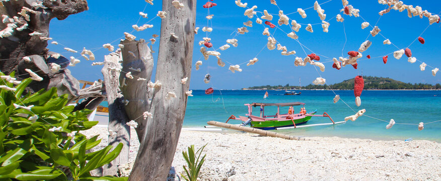 Fine sand beach in Gili Islands, near Bali, Indonesia	