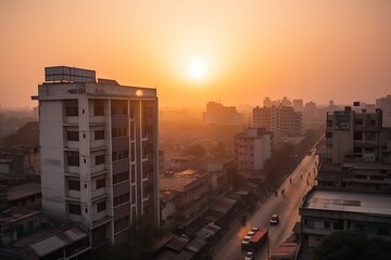 Ahmedabad India centrum city in sunset 