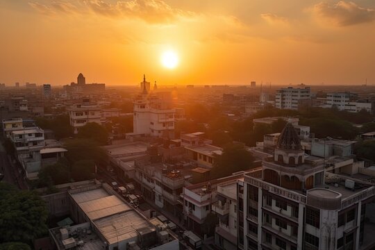 Ahmedabad India centrum city in sunset 