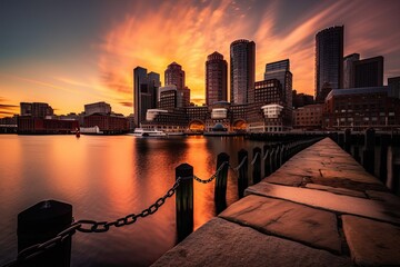 Boston United States centrum city in sunset