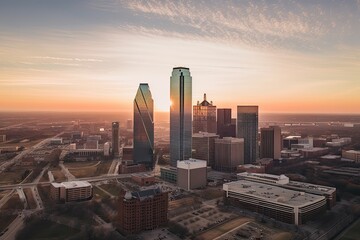 Dallas United States centrum city in sunset  - obrazy, fototapety, plakaty
