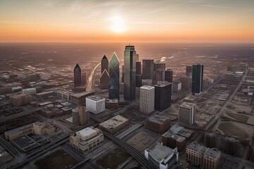 Dallas United States centrum city in sunset 