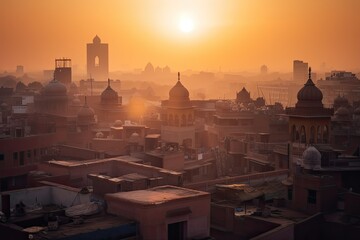 : Delhi India centrum city in sunset  - obrazy, fototapety, plakaty