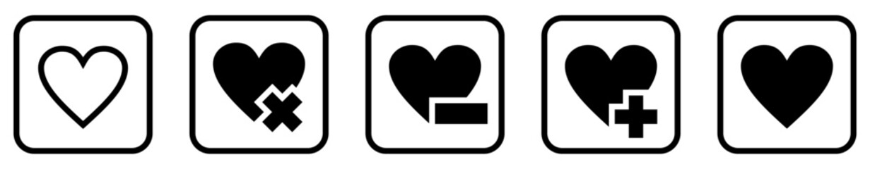Heart shape User Interface Icons. Black and White line art style, editable  file on transparent background vector stock illustration.