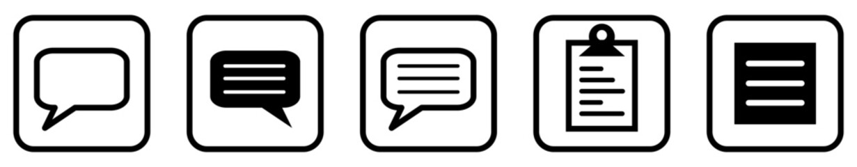 Speech Bubble, copy and paste User Interface Icons. Black and White line art style, editable  file on transparent background vector stock illustration.