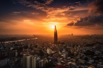 Foto op Plexiglas  Ho Chi Minh City Vietnam centrum city in sunset  © Tor Gilje