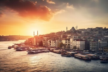  Istanbul Turkey centrum city in sunset 