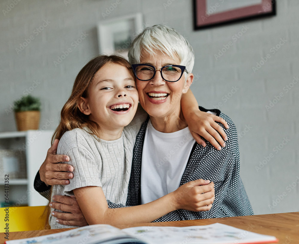 Wall mural grandchild granddaughter grandma grandmother portrait  girl senior love family bonding daughter hugging hug