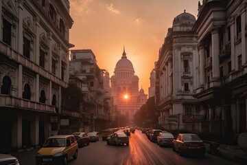 Kolkata India centrum city in sunset  - obrazy, fototapety, plakaty