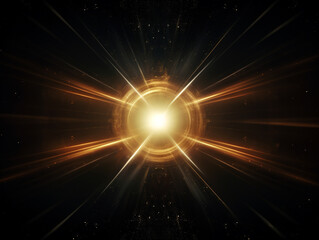 Obraz premium An artistic digital lens flare effect illuminates a horizontal black background, creating a captivating visual element.