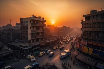 Lahore Pakistan centrum city in sunset  - obrazy, fototapety, plakaty
