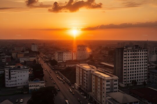  Kinshasa Democratic Republic of the Congo centrum city in sunset
