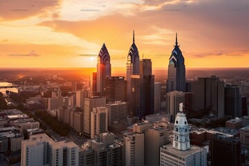 Philadelphia United States centrum city in sunset 