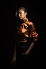 shot of a young fashion designer posing against a dark background
