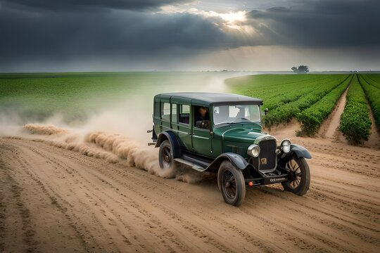 Generate images of old 1960 model Bedford bus with passanger on the roof travelling through the desert of Thal Doab Punjab Pakistan under bright sun light conditions 4k, 8k, 16k, full ultra hd, high r