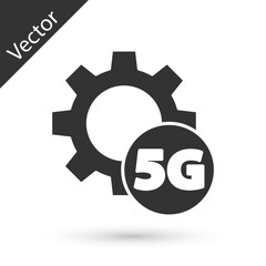 Grey Setting 5G new wireless internet wifi connection icon isolated on white background. Global network high speed connection data rate technology. Vector