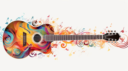 guitar on a white background musical abstract background. - obrazy, fototapety, plakaty