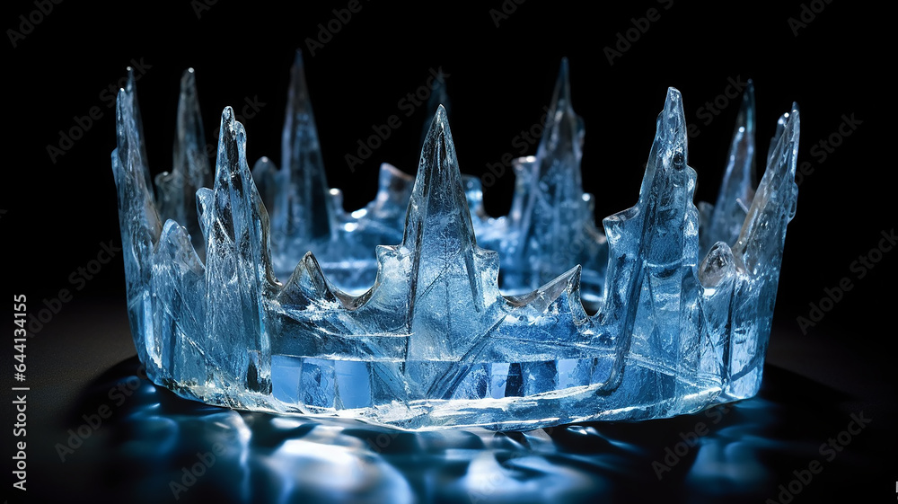 Wall mural tiara crown on a black background made of ice, diamonds.