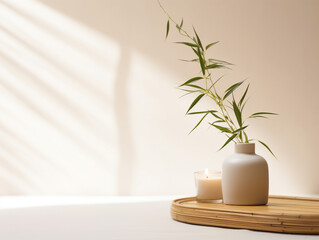 SPA still life background with bamboo and candle.