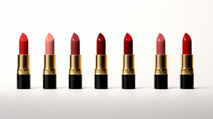 Obraz premium a group of red lipstick on a white background.