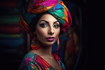 Naklejka premium shot of a beautiful young woman wearing a colorful turban