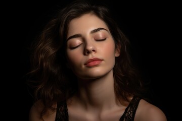 Fototapeta premium a studio shot of a beautiful woman holding her eyes closed