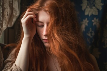 Obraz premium a beautiful young woman with her hair covering her eyes