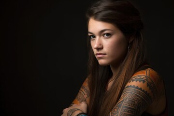 Fototapeta premium a beautiful young woman with a tribal tattoo on her arm
