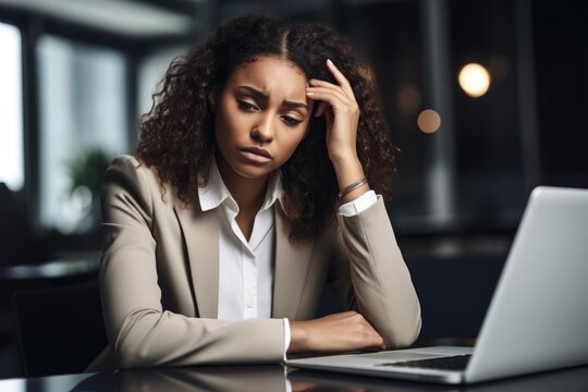 shot of a young businesswoman looking stressed out while working on a laptop in an office