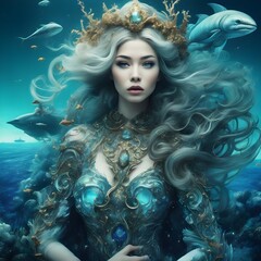 Beautiful Mermaid with white hair -Generative AI