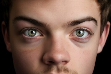 closeup studio shot of a young man with eyes inverted on his face