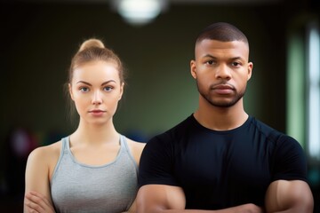 portrait of two young people about to do an exercise routine together
