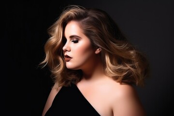 a studio shot of a plus size woman wearing and showing her body