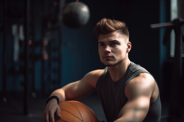 a handsome young man taking a break after working out