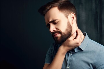 cropped shot of a young man holding his neck in pain