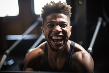 shot of a cheerful young man working out on an exercise rower