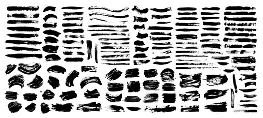 Large grunge elements set. Brush strokes, banners, borders, splashes, splatters. Vector illustration.