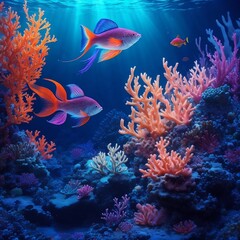Environment with beautiful seabed, coral reefs, ornamental fishes