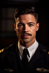 Fototapeta premium head and shoulders portrait of a handsome male pilot