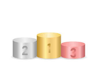 Pedestal Podiums or Winner Podium with Trophy Cup Gold, Silver and Bronze. Vector Illustration Isolated on White Background. 