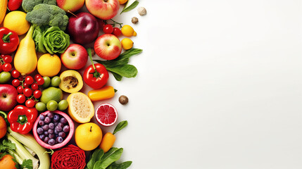 Naklejka na ściany i meble different colored fruits row on white background.