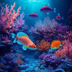 Fototapeta na wymiar Environment with beautiful seabed, coral reefs, ornamental fishes